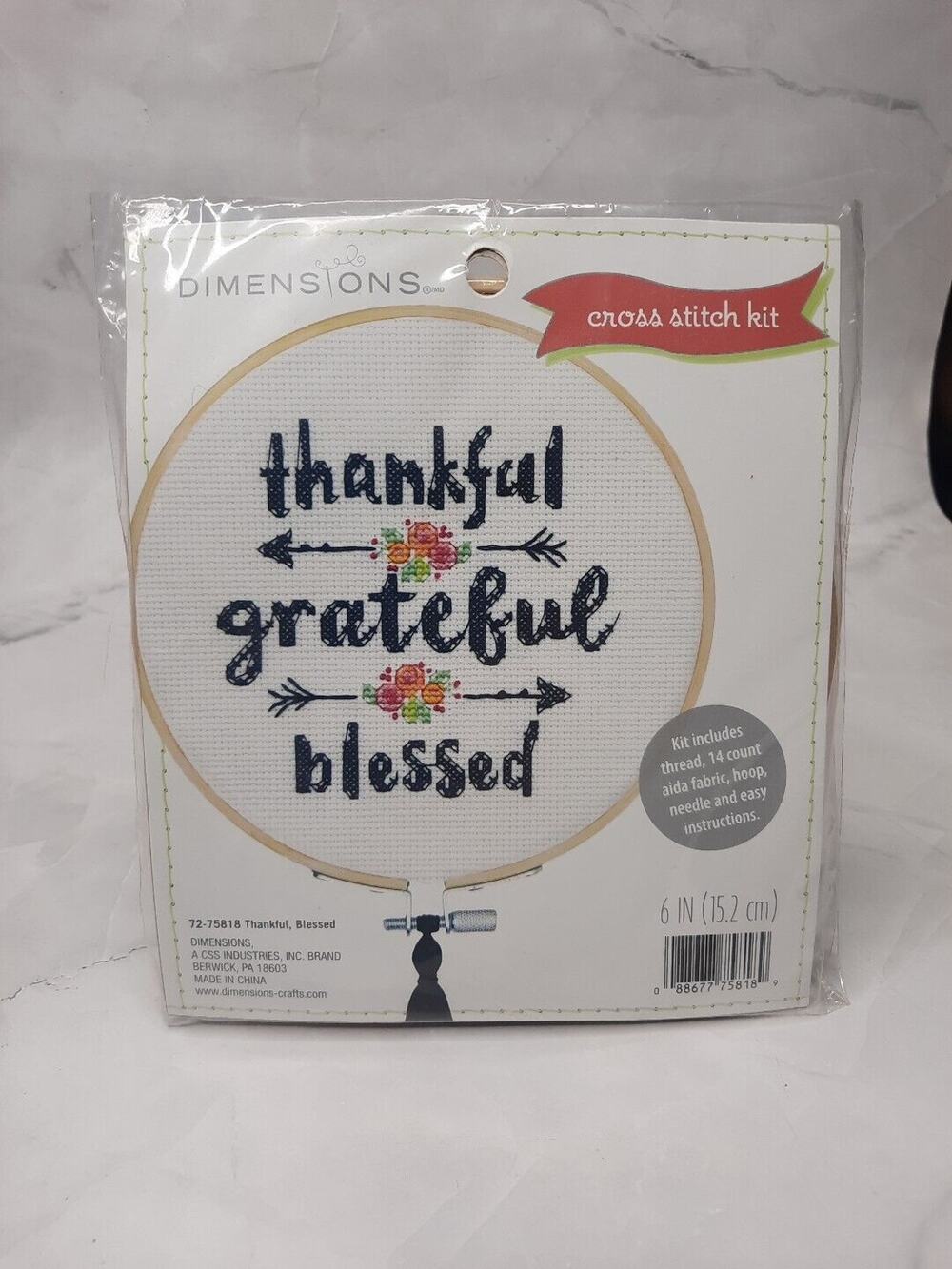 Dimensions Cross Stitch Kit 72-75818 Thankful Grateful Blessed 6 Inch Hoop